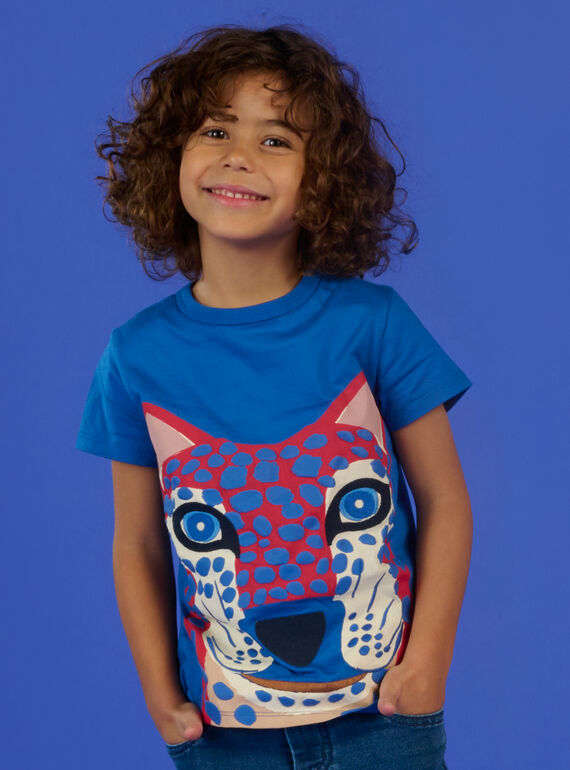Camiseta azul con estampado de cara de leopardo RONAUTI2 / 23S902N2TMCC238
