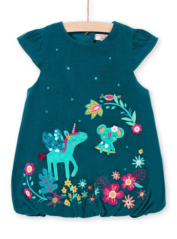 Vestido globo de color azul pato de manga corta para bebé niña MITUROB2 / 21WG09K2ROB714