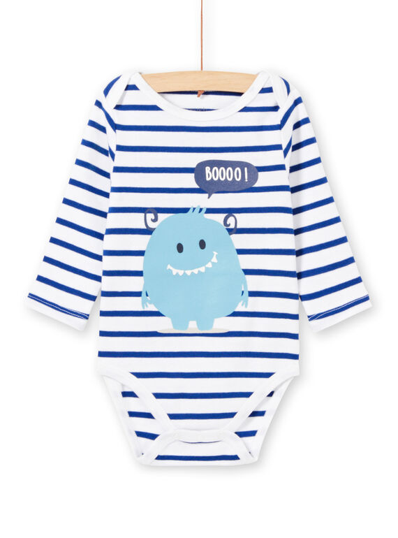Body blanco de manga larga de rayas con estampado de monstruo para bebé niño MEGABODMON / 21WH14B3BDL000