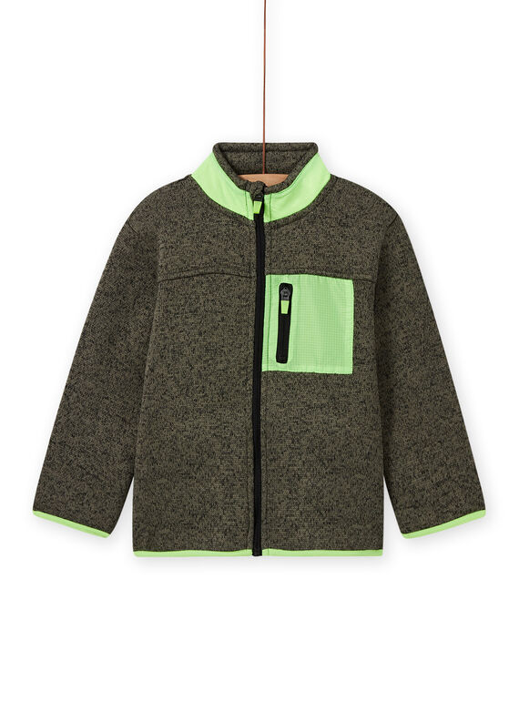 Cárdigan de color caqui jaspeado con detalles de color verde flúor para niño MOJOGITEK4 / 21W90211GILG631