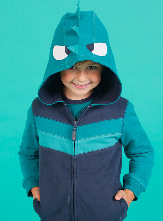 Cárdigan con cremallera y capucha azul noche con dibujo de fantasía para niño MOTUGIL2 / 21W902K2GIL705