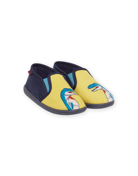 Zapatillas de casa amarillo y azul noche con estampado de dinosaurio para niño NOPANTDINO / 22KK3623D0B010