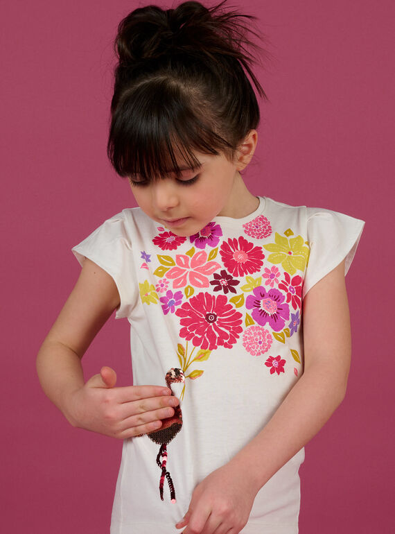 Camiseta con dibujo de flamenco con lentejuelas de color crudo, para niña NAFLATI1 / 22S901R2TMC001