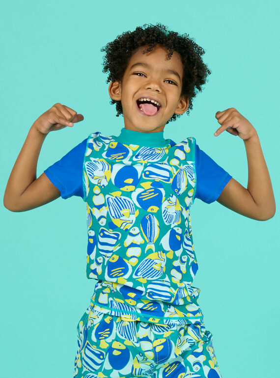 Camiseta con protección solar azul para niño NYOMERUVTIPOI / 22SI02L1TUVC242