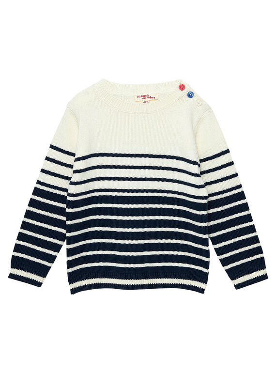 Jersey de algodón de rayas y jacquard de color azul marino y crudo para niño JOJOPUL2 / 20S90243D2E003