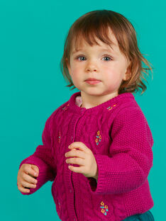 Cárdigan de punto de color rosa oscuro con bordado para bebé niña MITUCAR1 / 21WG09K1CARD312