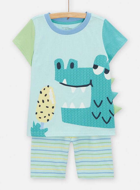 Pijama de color azul claro fosforescente con dibujo de cocodrilo para niño TEGOPYCROC / 24SH1257PYJ213