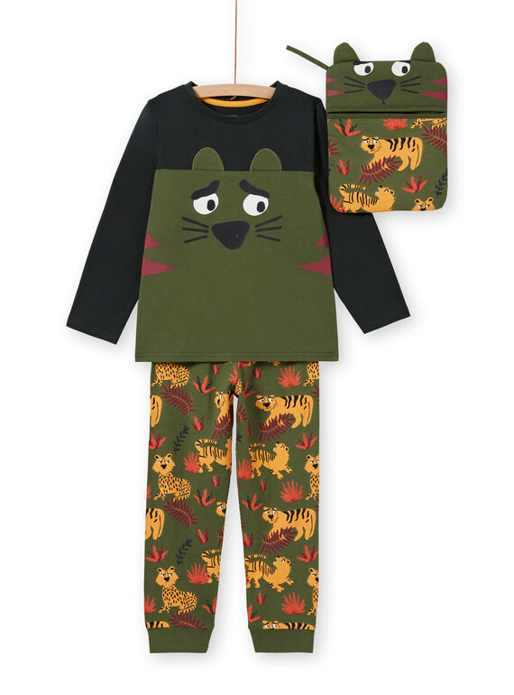 Pijama de color caqui fosforescente con estampado de tigres para niño MEGOPYJMAN3 / 21WH1273PYGG618