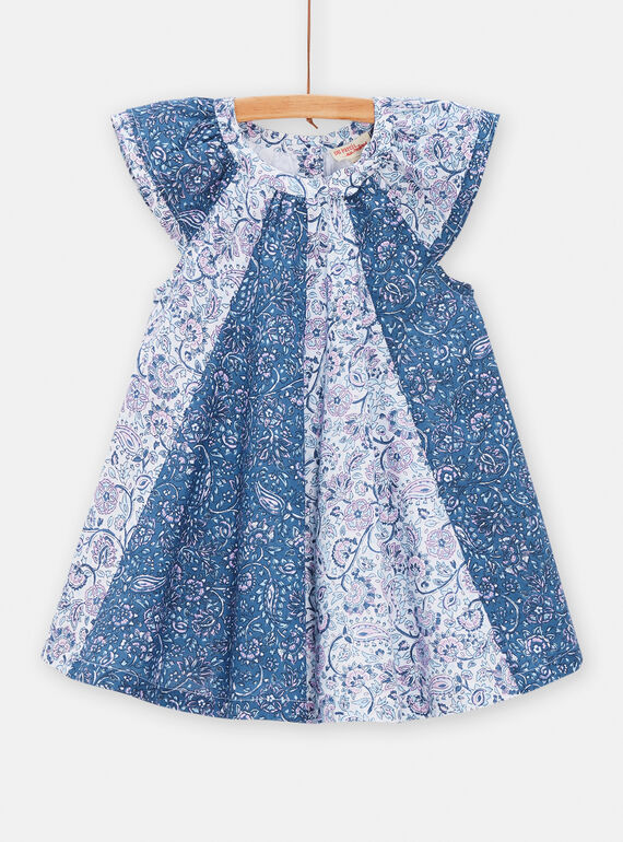 Vestido blanco, azul y rosa con estampado de flores para bebé niña TIDEROB2 / 24SG09J1ROB000