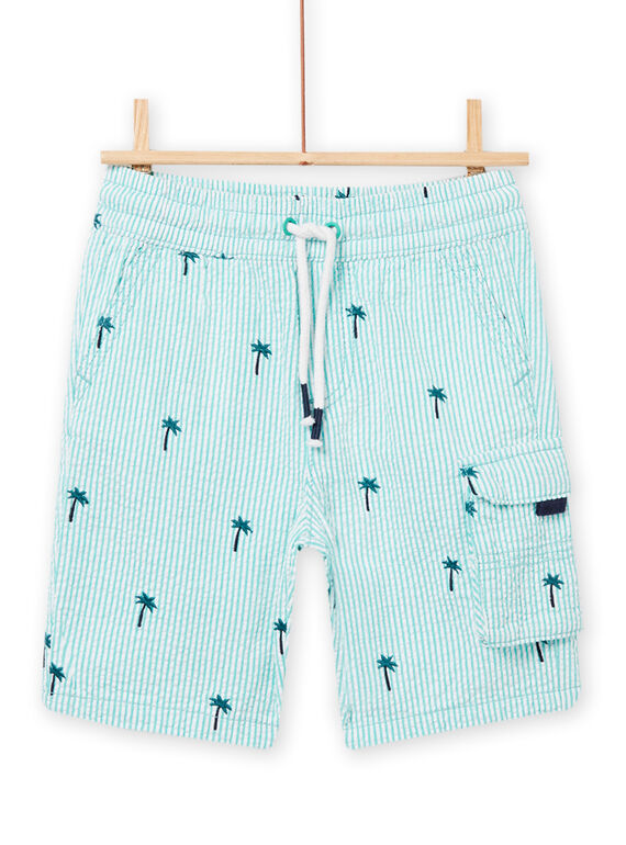 Bermudas de rayas de color menta con estampado de palmera para niño NOWABER1 / 22S902V2BERG621