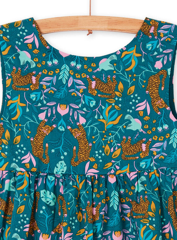 Vestido de color azul pato y amarillo, con estampado de tigre y floral LAVEROB1 / 21S901Q2ROB714