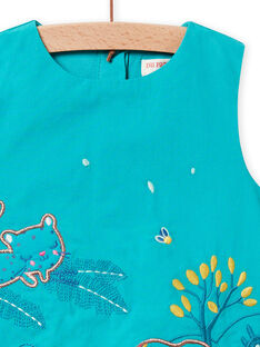 Vestido globo de color azul turquesa con bordado de popelina para bebé niña NIGAROB2 / 22SG09O3ROB202