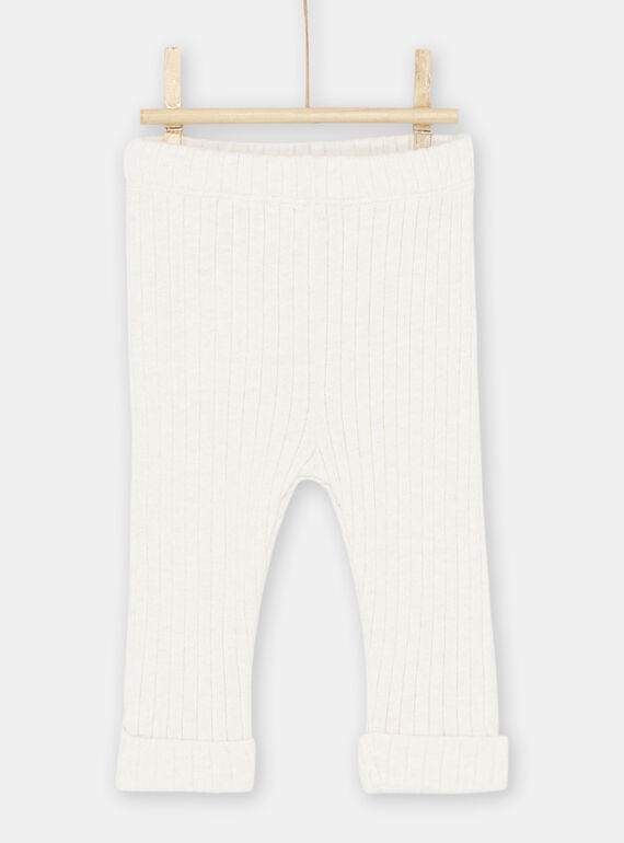 Leggings de canalé de color beige claro para bebé niña SYIJOLEGCO1 / 23WI09B4CALA011