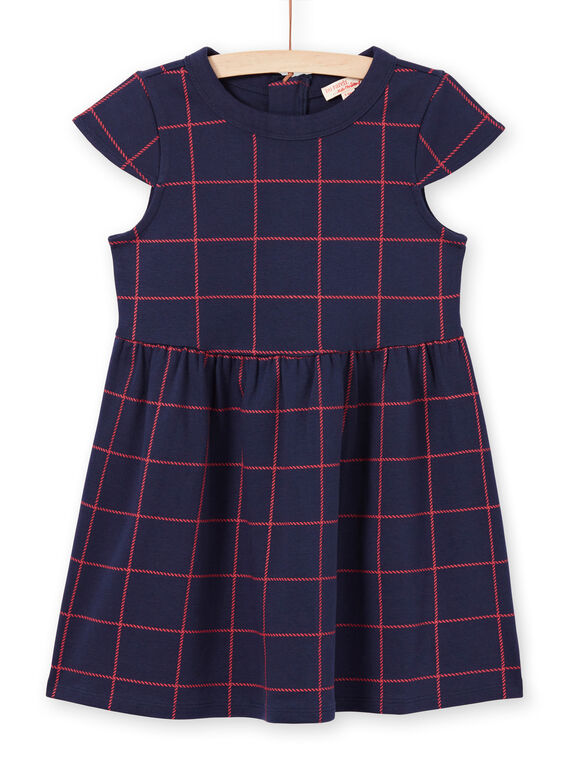 Vestido de manga corta de color azul noche de cuadros rojos para niña MAJOROB4 / 21W90124ROBC205