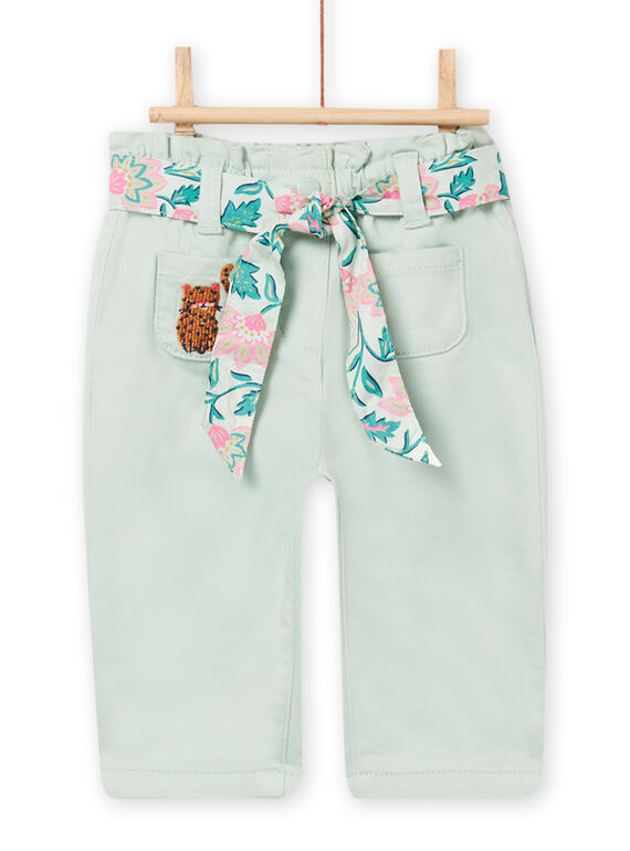Pantalón verde almendra y cinturón con estampado para bebé niña NIGAPAN / 22SG09O1PAN611