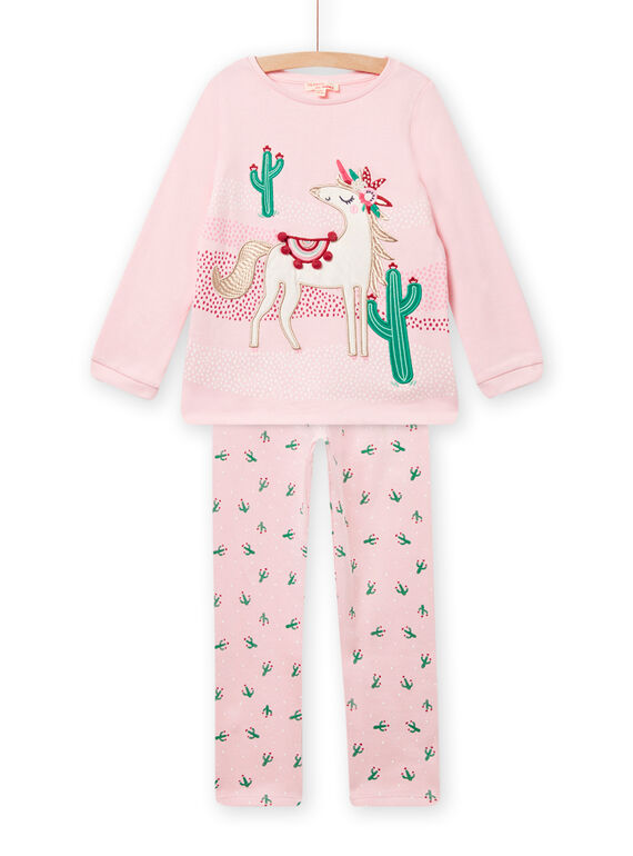 Pijama de camiseta y pantalón de color rosa polar con estampado de unicornio para niña NEFAPYJMEX / 22SH11E2PYJD328