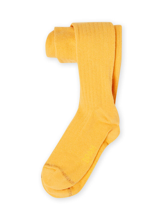 Leotardos lisos de color amarillo mostaza de canalé para niña