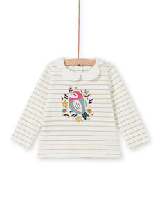 Camiseta de rayas con estampado de pájaro y flores para bebé niña MIKABRA / 21WG09I1BRA001