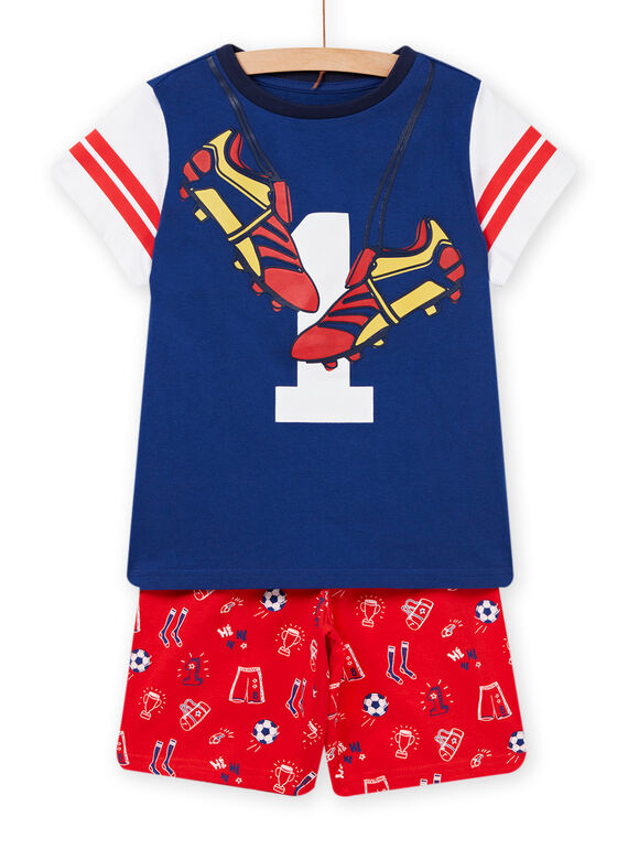 Pijama de camiseta y short con estampado de fútbol azul eléctrico para niño NEGOPYCFOOT / 22SH12H3PYJ217