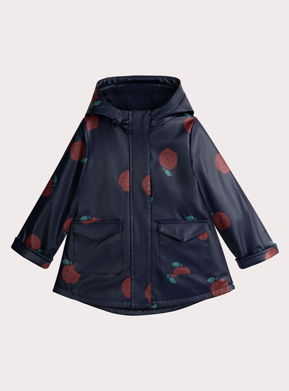 Impermeable marino con estampado de manzana roja para niña  VACIRIMPER / 24W901E1IMP070