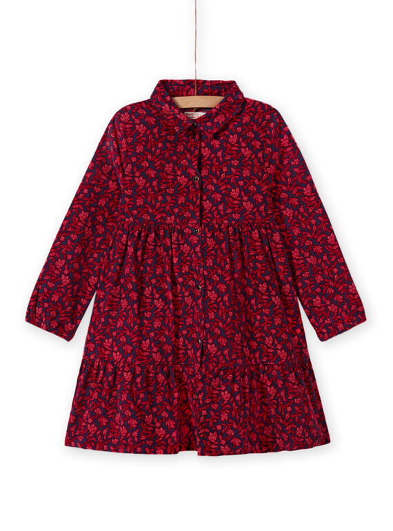 Vestido azul con cuello camisero y estampado floral para niña MAFUNROB3 / 21W901M2ROBH703
