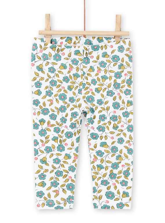 Leggings de color crudo y verde con estampado floral para bebé niña MYIKALEG / 21WI09I1CAL001