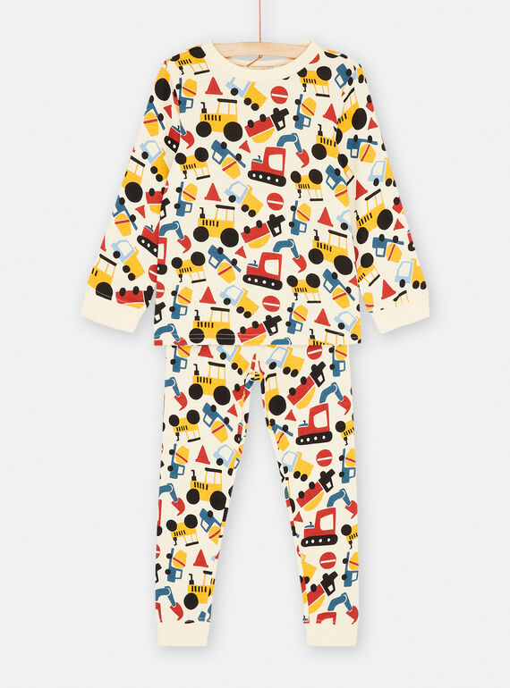 Pijama beige de niño con estampado de tractor SEGOPYJTRA / 23WH1241PYJA016