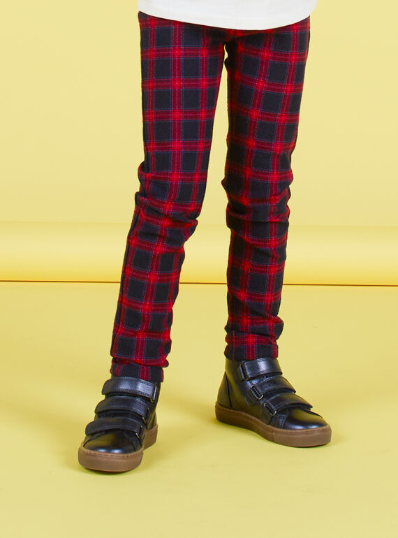 Pantalón milano de color azul noche y rojo con estampado de cuadros escoceses para niña MAMIXPANT / 21W901J1PANC205