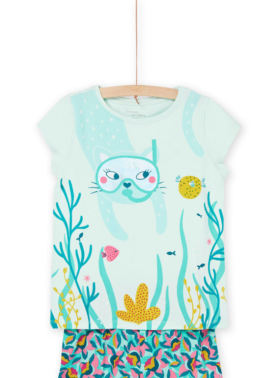 Pijama de color azul hielo con estampado de fondo marino y flores REFAPYJMAS / 23SH11H8PYJ219