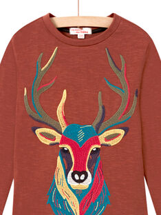 Camiseta de color marrón con estampado de ciervo bordado para niño MOSAUTEE4 / 21W902P1TML809
