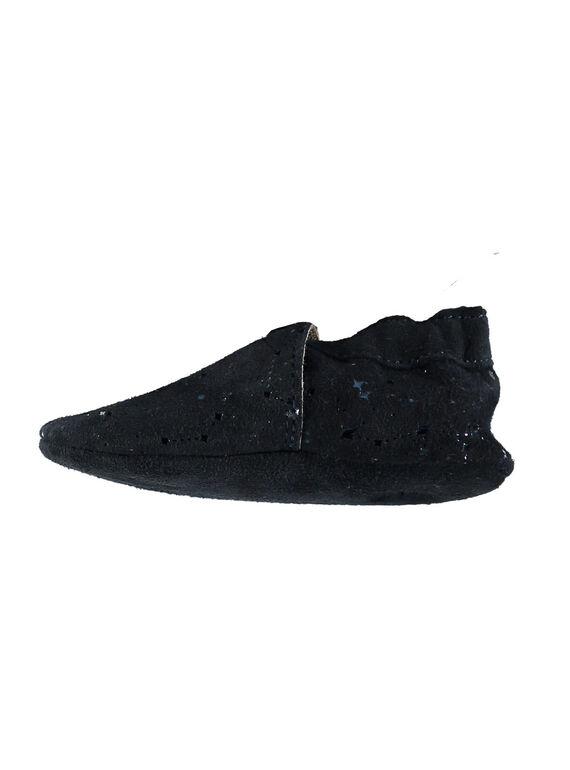 Zapatillas de casa de piel flexible con estampado de fantasía de estrellas de color azul marino para bebé niña GNFSTAR / 19WK37Z1D3S070