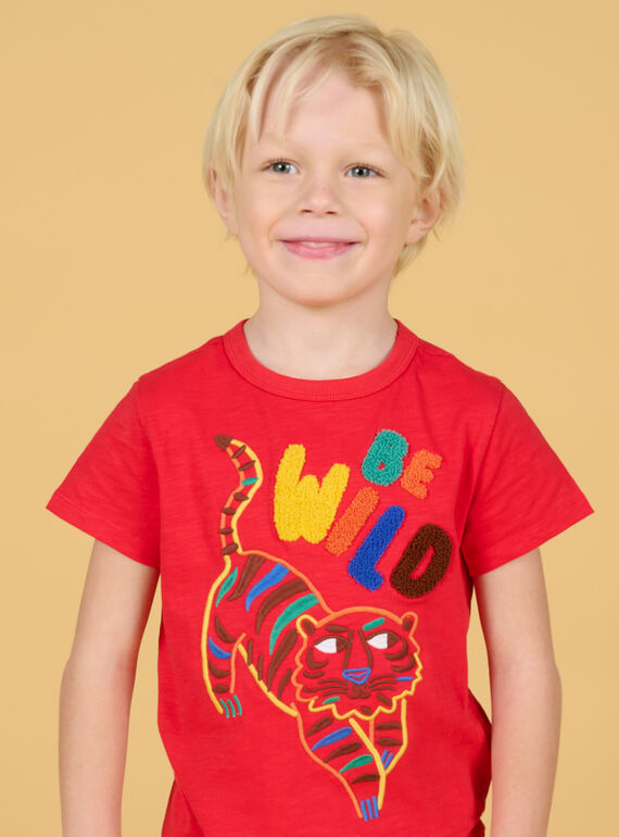 Camiseta roja con estampado de tigre bordado para niño NOFLATI2 / 22S902R1TMCF517