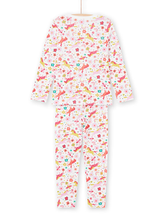 Pijama de camiseta y pantalón de color rosa y crudo con estampado de unicornios y fantasía para niña MEFAPYJUNI / 21WH1186PYJ001