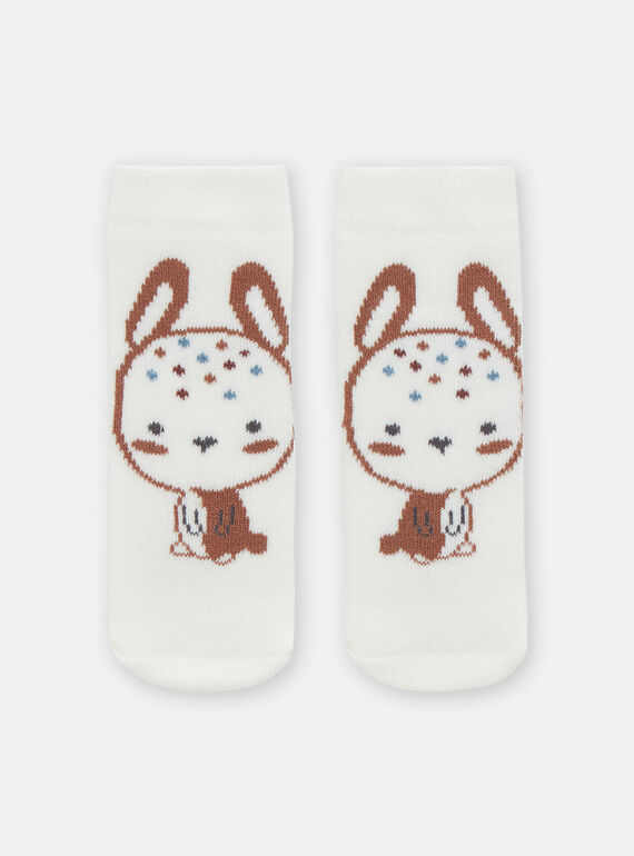 Calcetines de bebé color crudo con animación de conejo VOU1CHO2 / 24WF42C1SOQ001