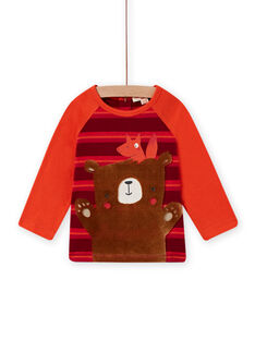 Camiseta de color coral, rojo y marrón con estampado de oso para bebé niña MUFUNTEE2 / 21WG10M1TML504