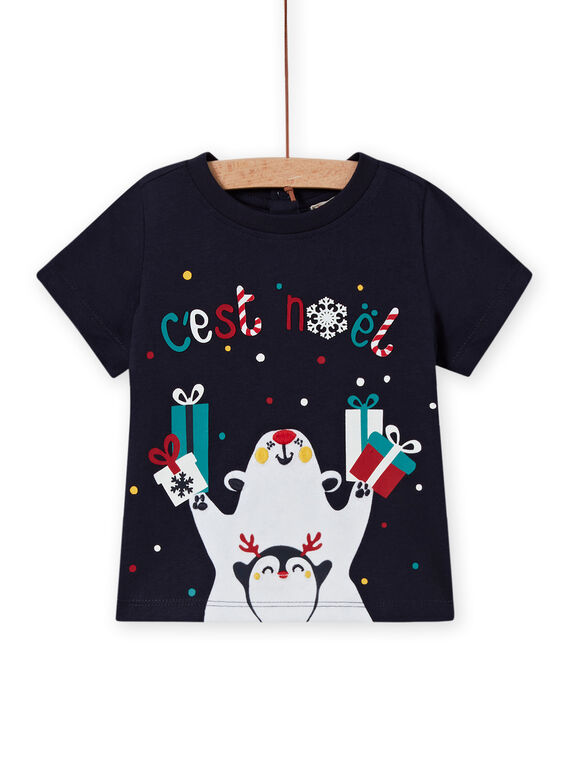 Camiseta azul marino con estampado de Navidad de fantasía para bebé niño MUNOTEEX / 21WG10Q1TMC070