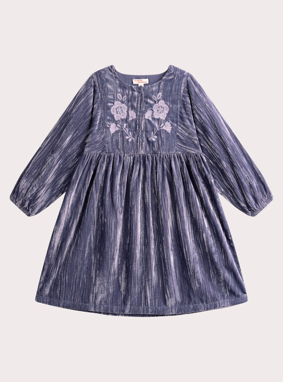Vestido de terciopelo morado con bordados para niña VAPEROB3 / 24W901R3ROBH703