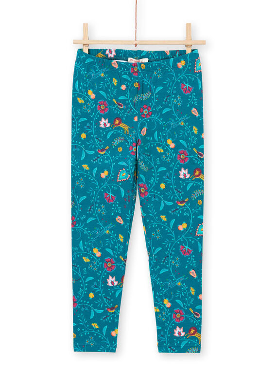 Leggings de color azul pato con estampado floral para bebé niña MYATULEG1 / 21WI01K1CAL714