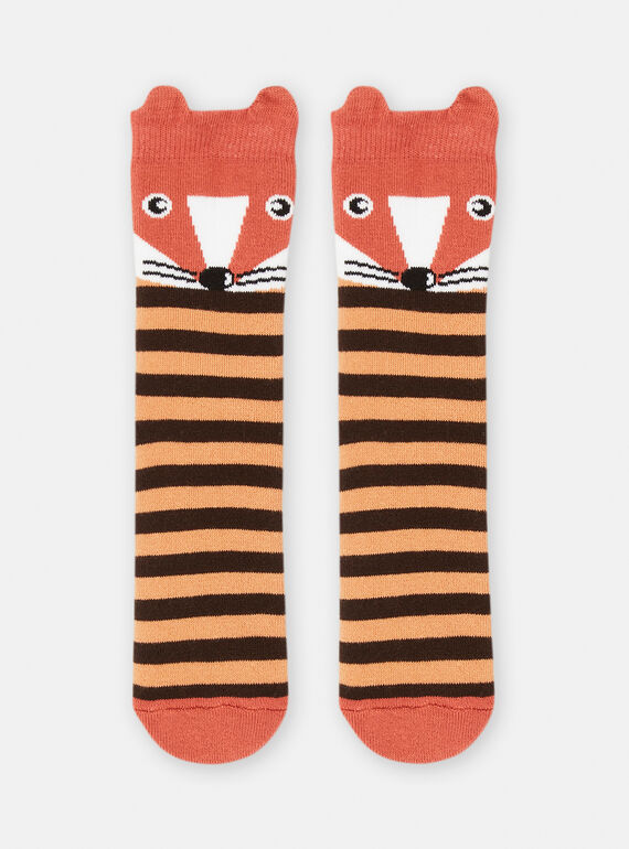 Calcetines naranjas y negros con estampado de rayas para niño SYOJOCHO8 / 23WI02N2SOQE410