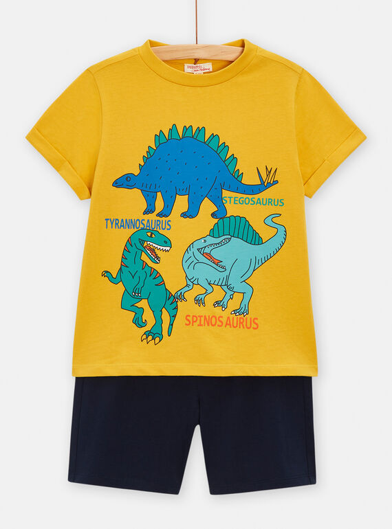 Conjunto de color amarillo y azul oscuro con estampado de dinosaurios para niño TOPLAENS3 / 24S902S1ENSB102