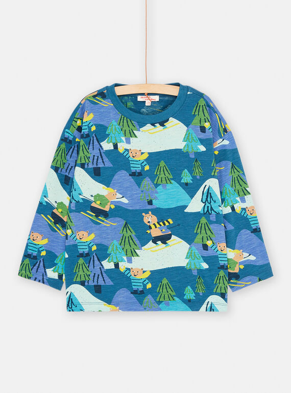 Camiseta azul con estampado de montaña y oso para niño SODUTEE2 / 23W902P3TMLC226