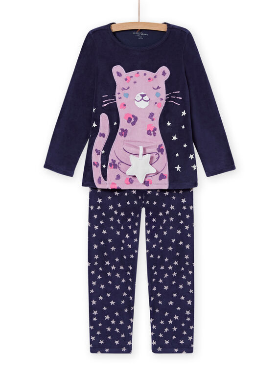 Pijama fosforescente de terciopelo con estampado de leopardo de fantasía para niña MEFAPYJSTA / 21WH1192PYJC202