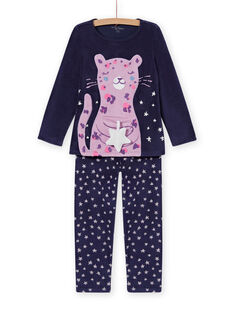 Pijama fosforescente de terciopelo con estampado de leopardo de fantasía para niña MEFAPYJSTA / 21WH1192PYJC202