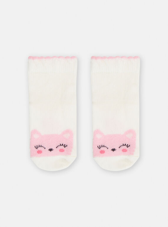Calcetines de color crudo con estampado de gatito para bebé niña TYICLUSOQ / 24SI09C2SOQ001