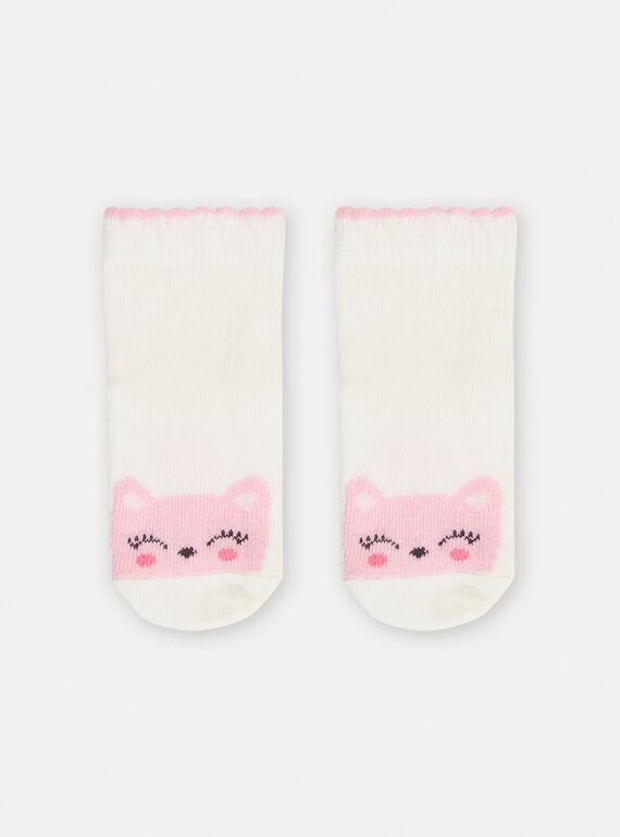 Calcetines de color crudo con estampado de gatito para bebé niña TYICLUSOQ / 24SI09C2SOQ001