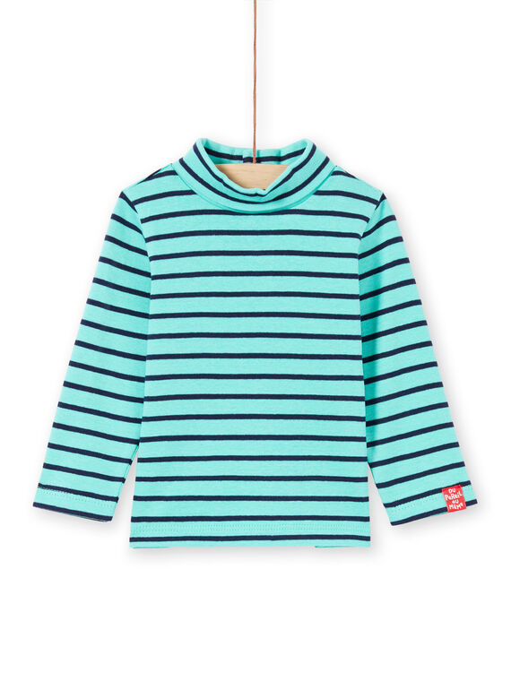 Jersey fino de color turquesa y azul marino de rayas para bebé niño MUJOSOUP1 / 21WG10N2SPL209