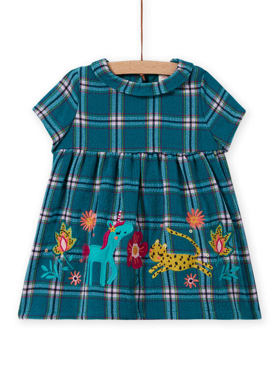 Vestido turquesa de cuadros y estampado de fantasía para bebé niña MITUROB3 / 21WG09K1ROBC217