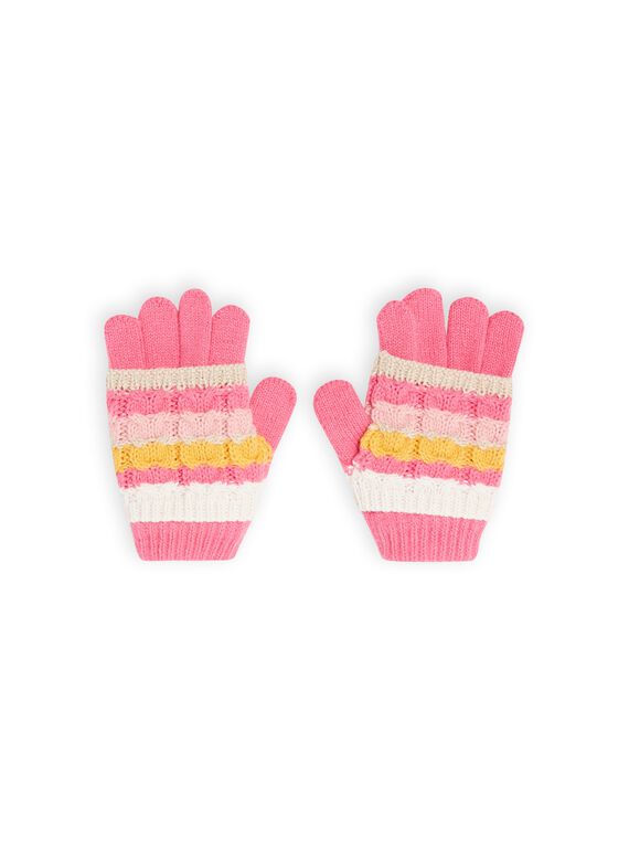 Guantes de color rosa con rayas de fantasía para niña MYASAUGAN1 / 21WI0163GAN030