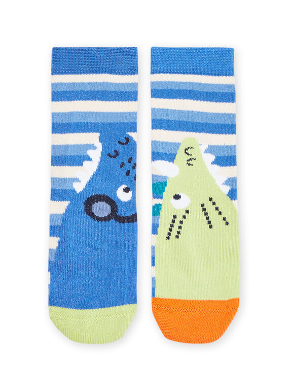 Calcetines azules con estampado de dinosaurios y rayas RYOJOCHO1 / 23SI0271SOQ221