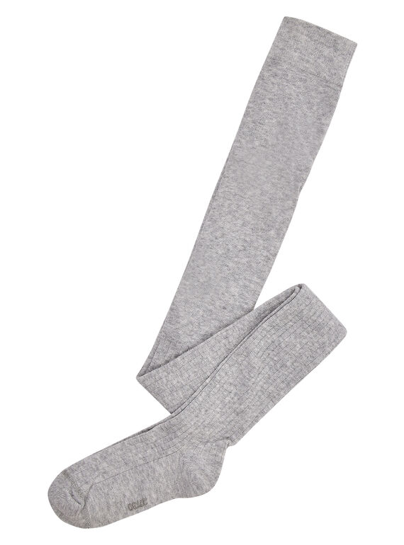 Leotardos de algodón de canalé de color gris claro para niña  JYAESCOL2 / 20SI0162COL943